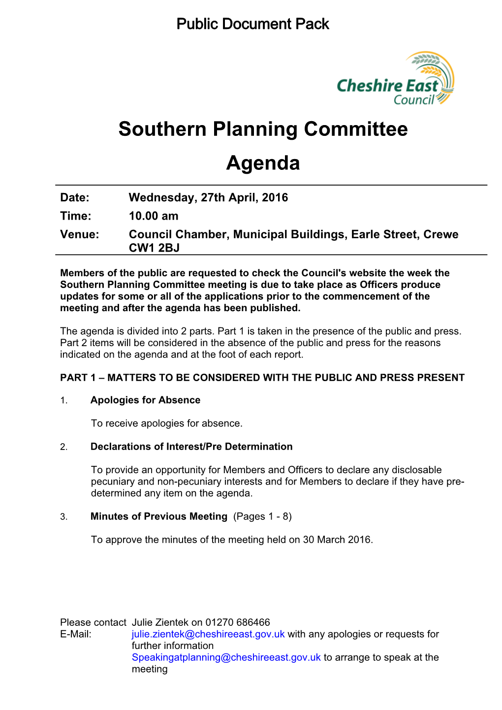 (Public Pack)Agenda Document for Southern Planning Committee, 27