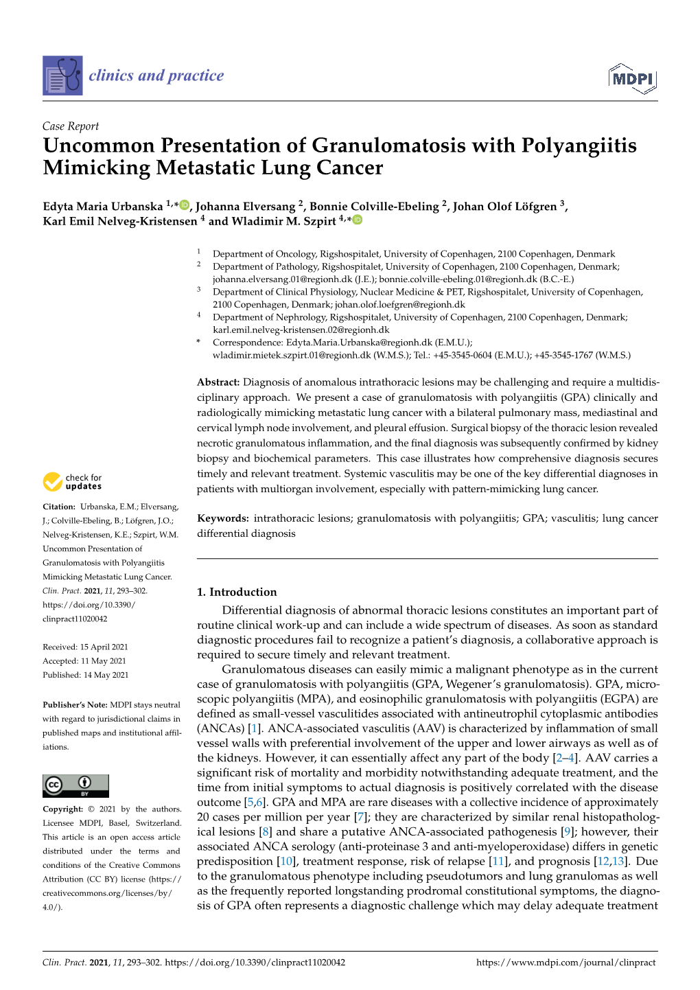 Uncommon Presentation of Granulomatosis with Polyangiitis Mimicking Metastatic Lung Cancer