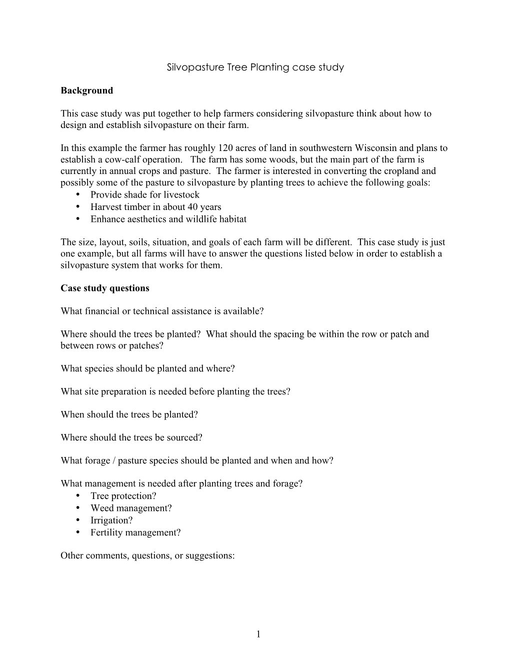 Silvopasture Tree Planting Case Study Background This Case Study Was Put Together to Help Farmers Considering Silvopasture Thin