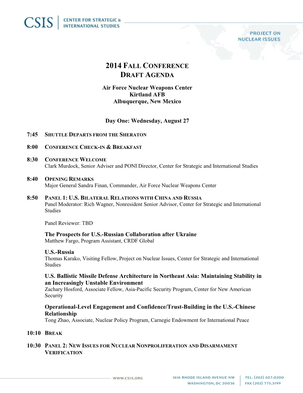 2014 Fall Conference Draft Agenda