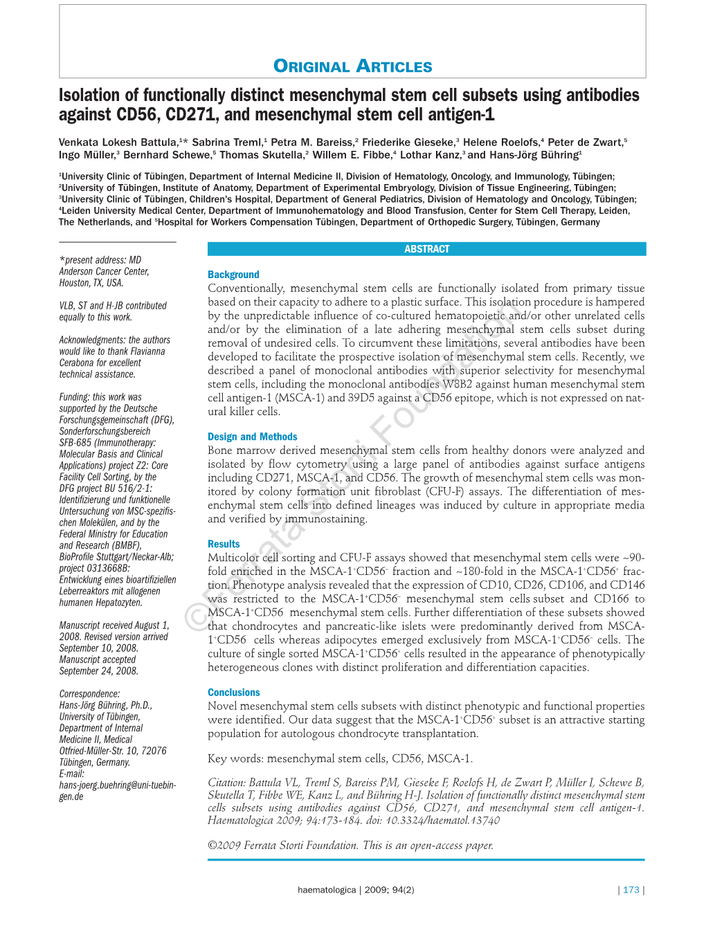 Isolation of Functionally Distinct Mesenchymal Stem Cell Subsets Using Antibodies Against CD56, CD271, and Mesenchymal Stem Cell Antigen-1