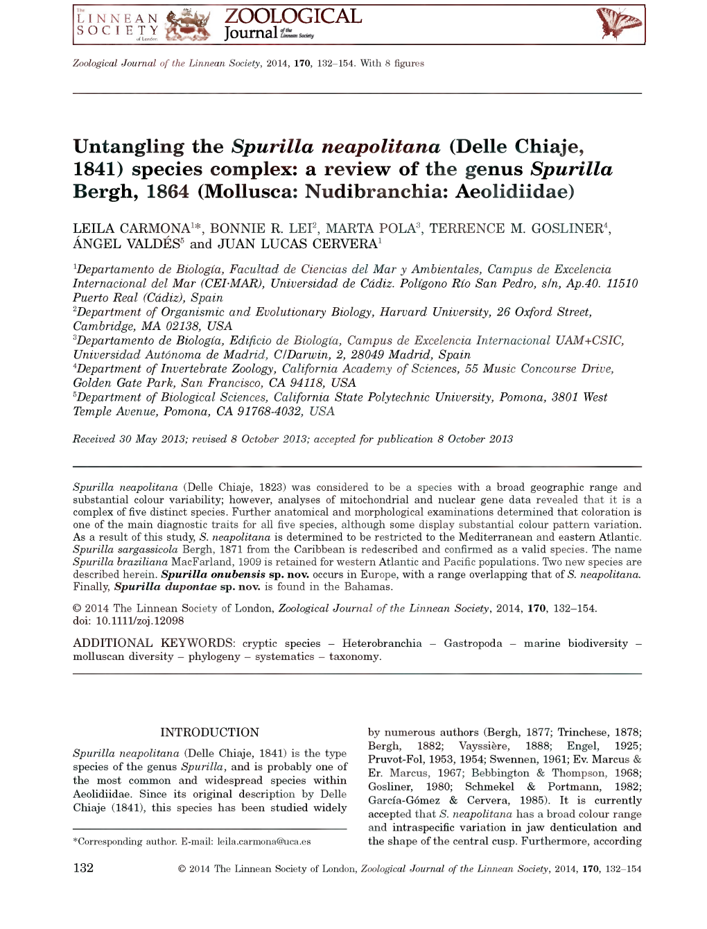 Untangling the Spurilla Neapolitana (Delle Chiaje, 1841) Species Complex: a Review of the Genus Spurilla Bergh, 1864 (Mollusca: Nudibranchia: Aeolidiidae)