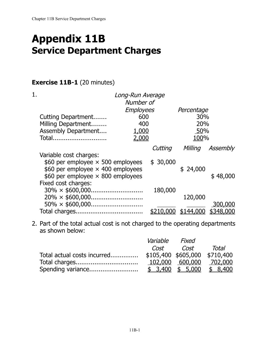 Chapter 11B Service Department Charges