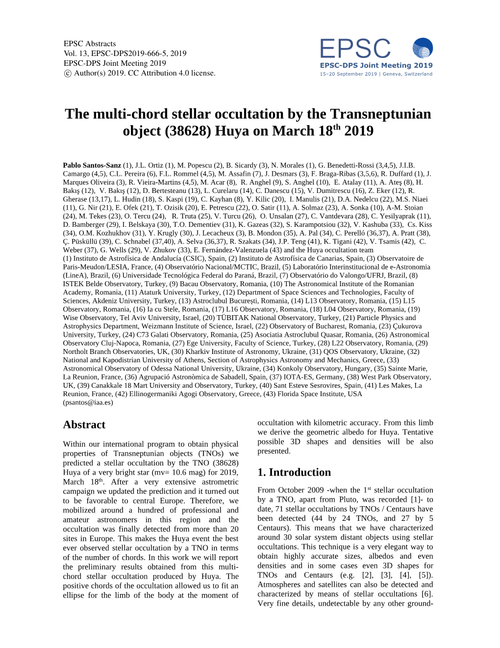 The Multi-Chord Stellar Occultation by the Transneptunian Object (38628) Huya on March 18Th 2019