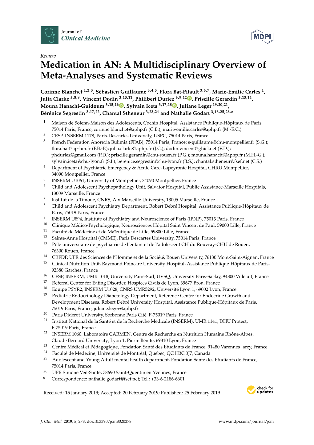 Medication in AN: a Multidisciplinary Overview of Meta-Analyses and Systematic Reviews