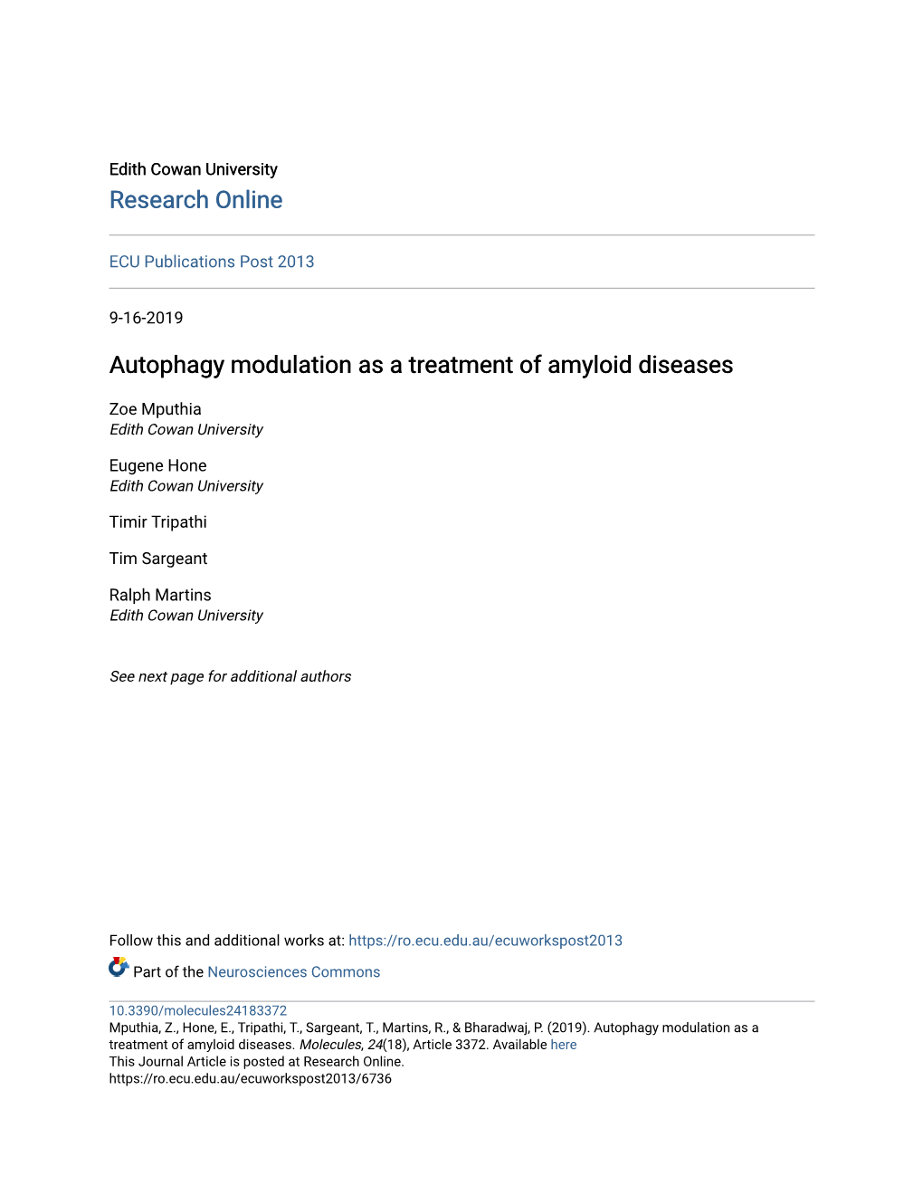 Autophagy Modulation As a Treatment of Amyloid Diseases