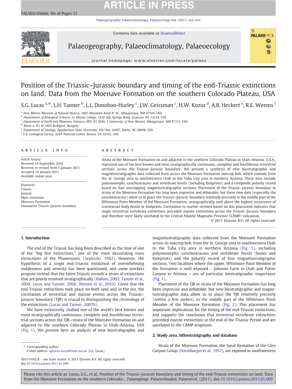 Data from the Moenave Formation on the Southern Colorado Plateau, USA