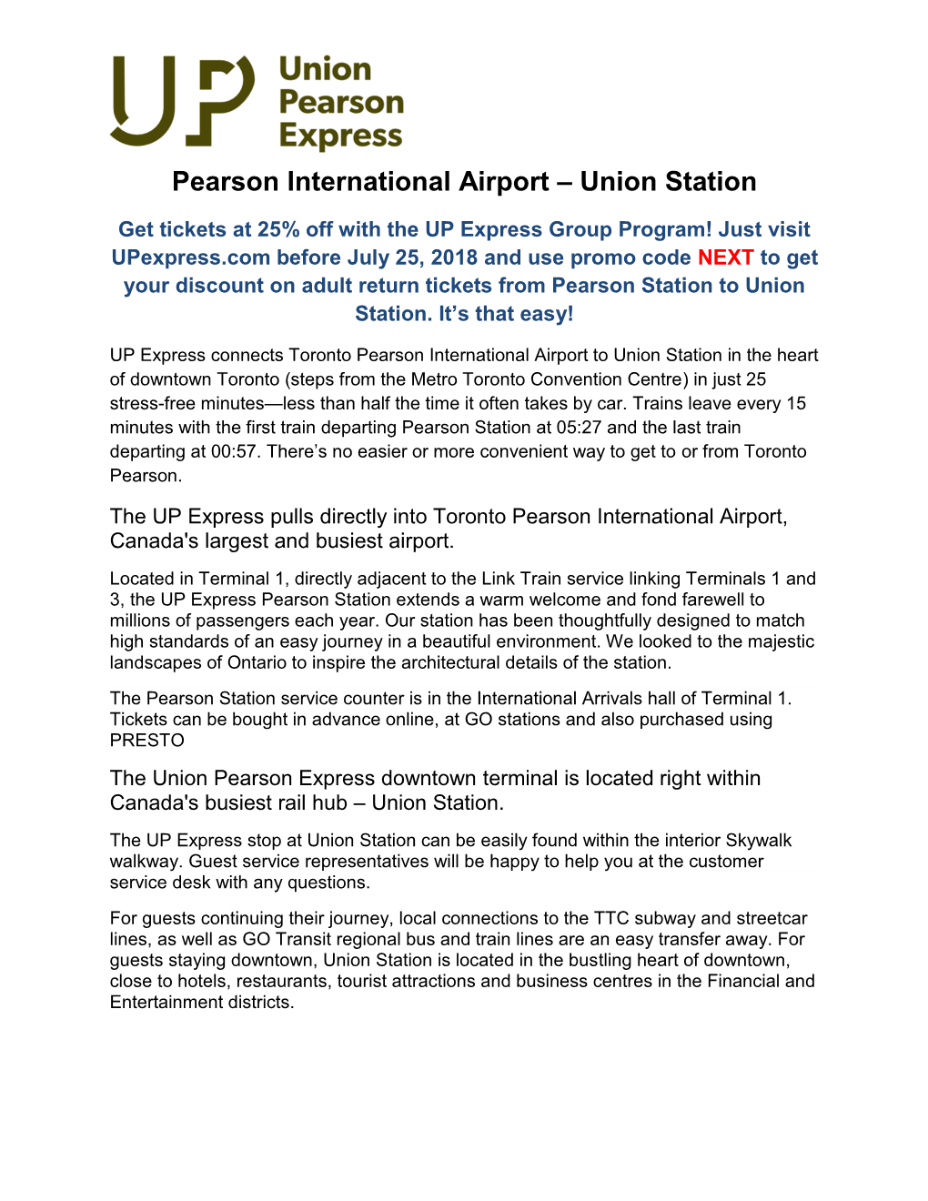 Pearson International Airport – Union Station