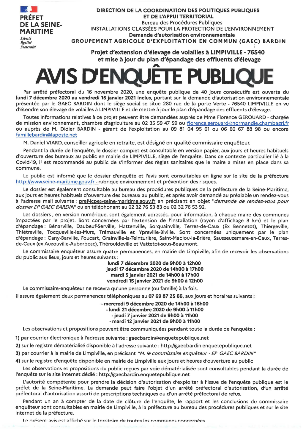 Avis D'enqjete Publiqje