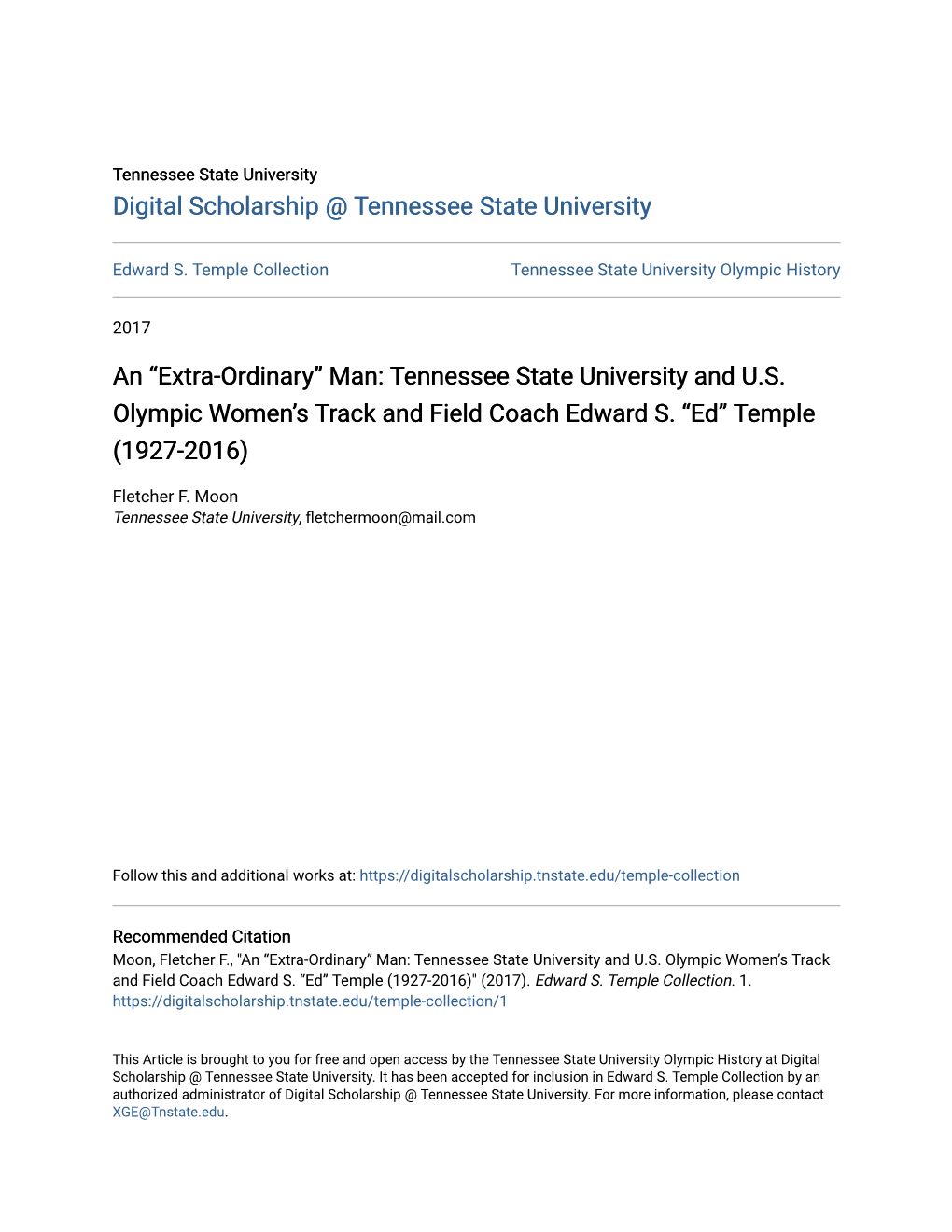 Tennessee State University and US Olympic Women's Track and Field