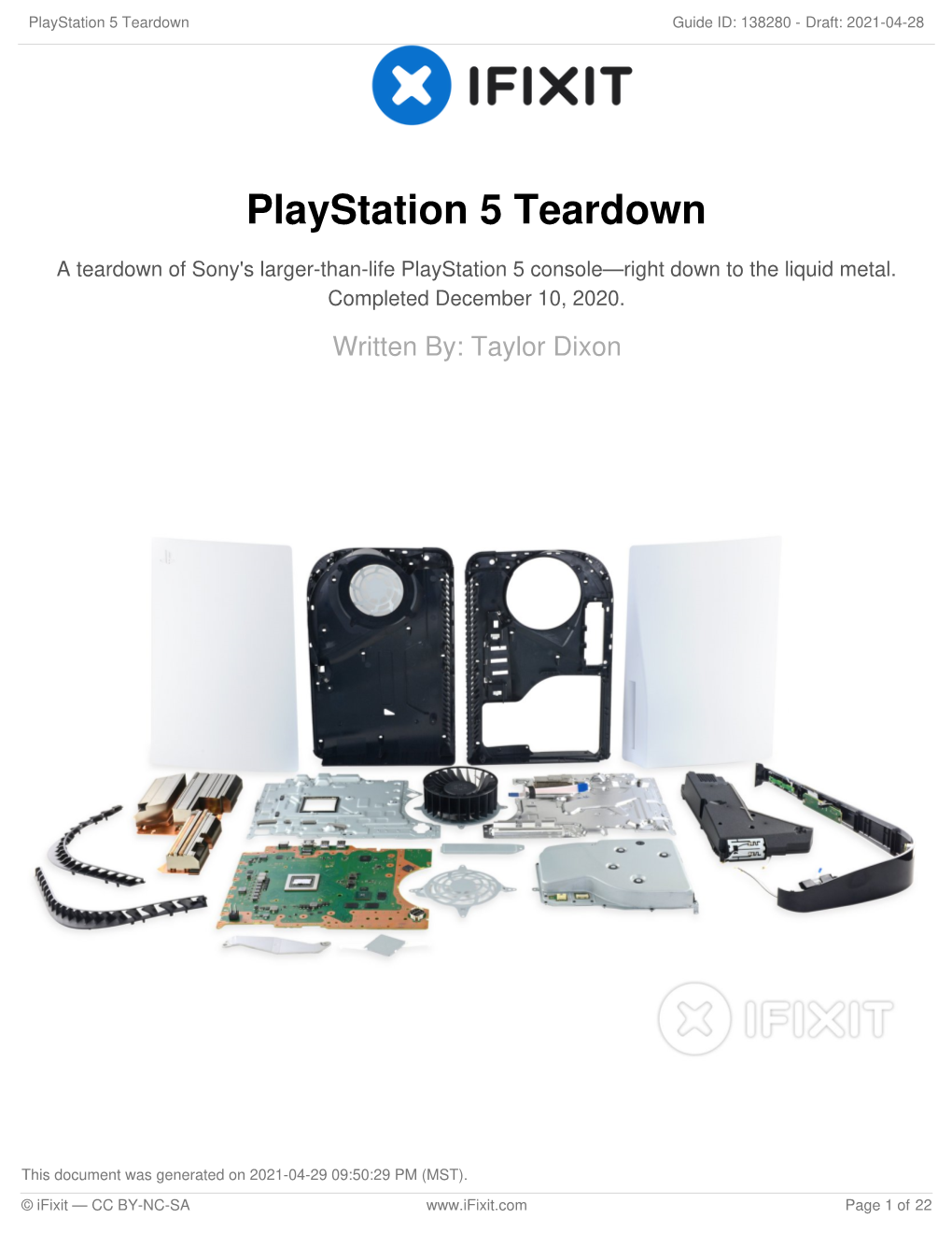 Playstation 5 Teardown Guide ID: 138280 - Draft: 2021-04-28