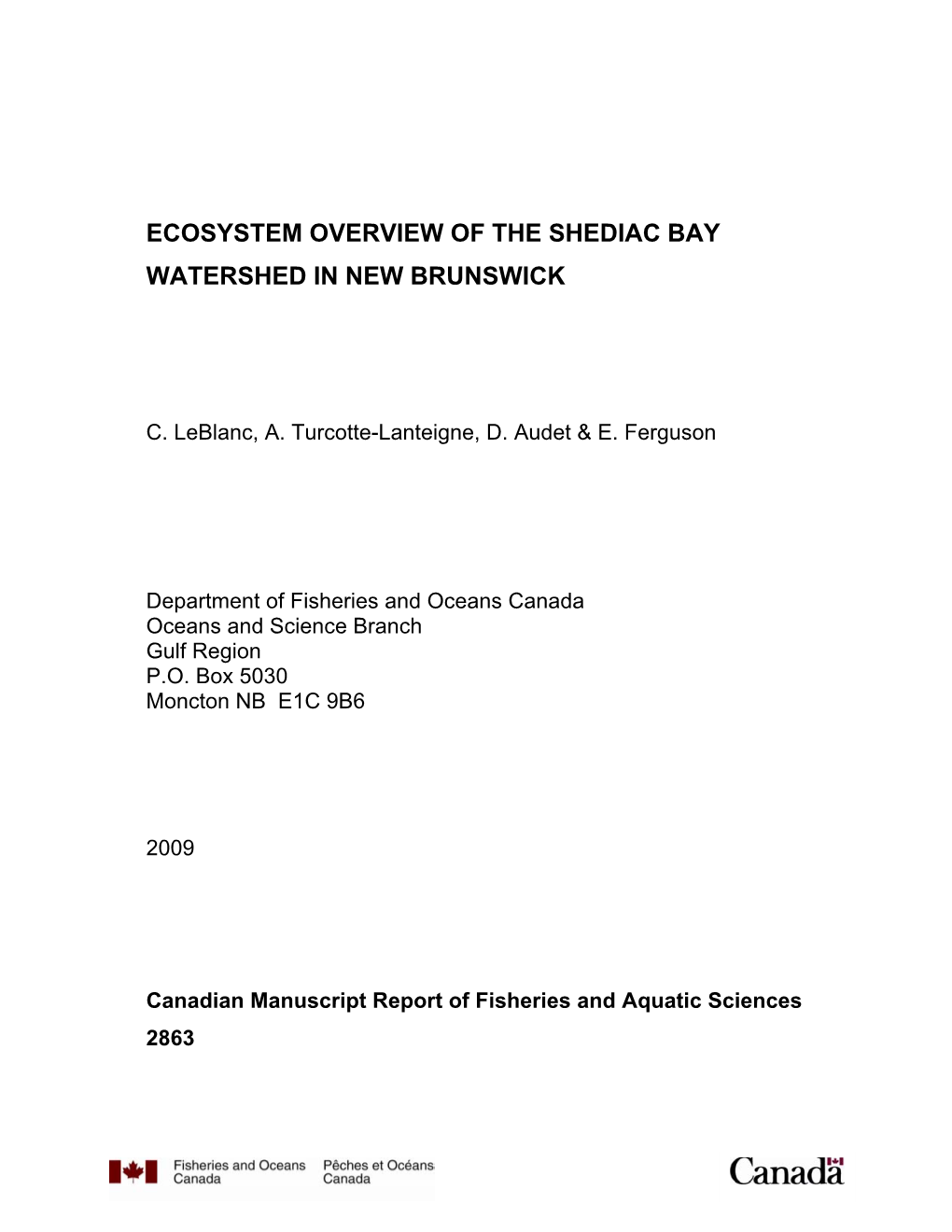 Ecosystem Overview of the Shediac Bay Watershed in New Brunswick