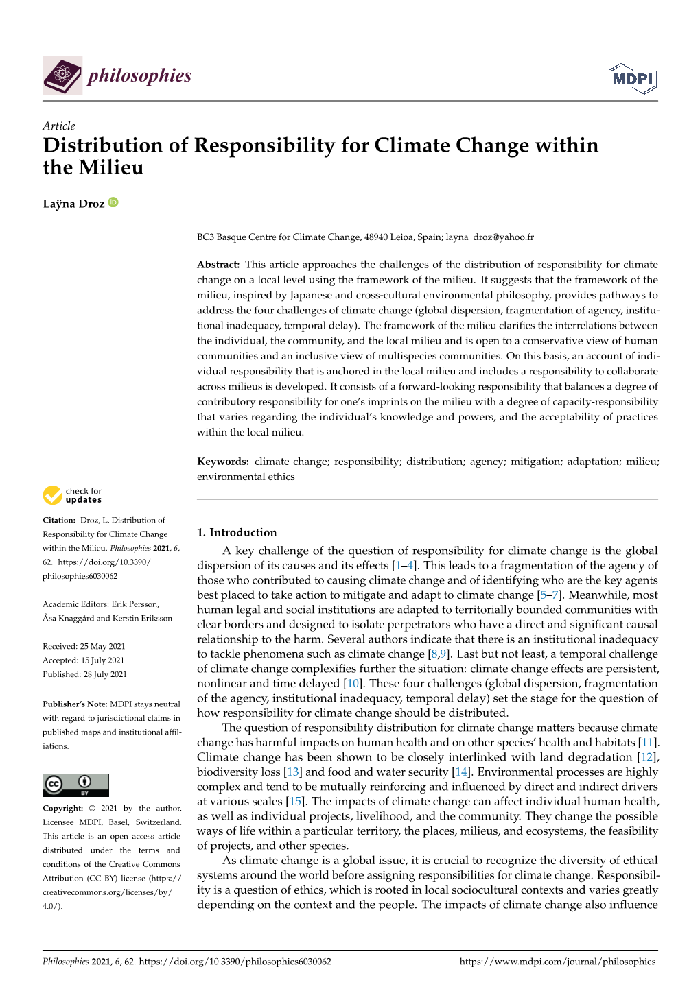 Distribution of Responsibility for Climate Change Within the Milieu