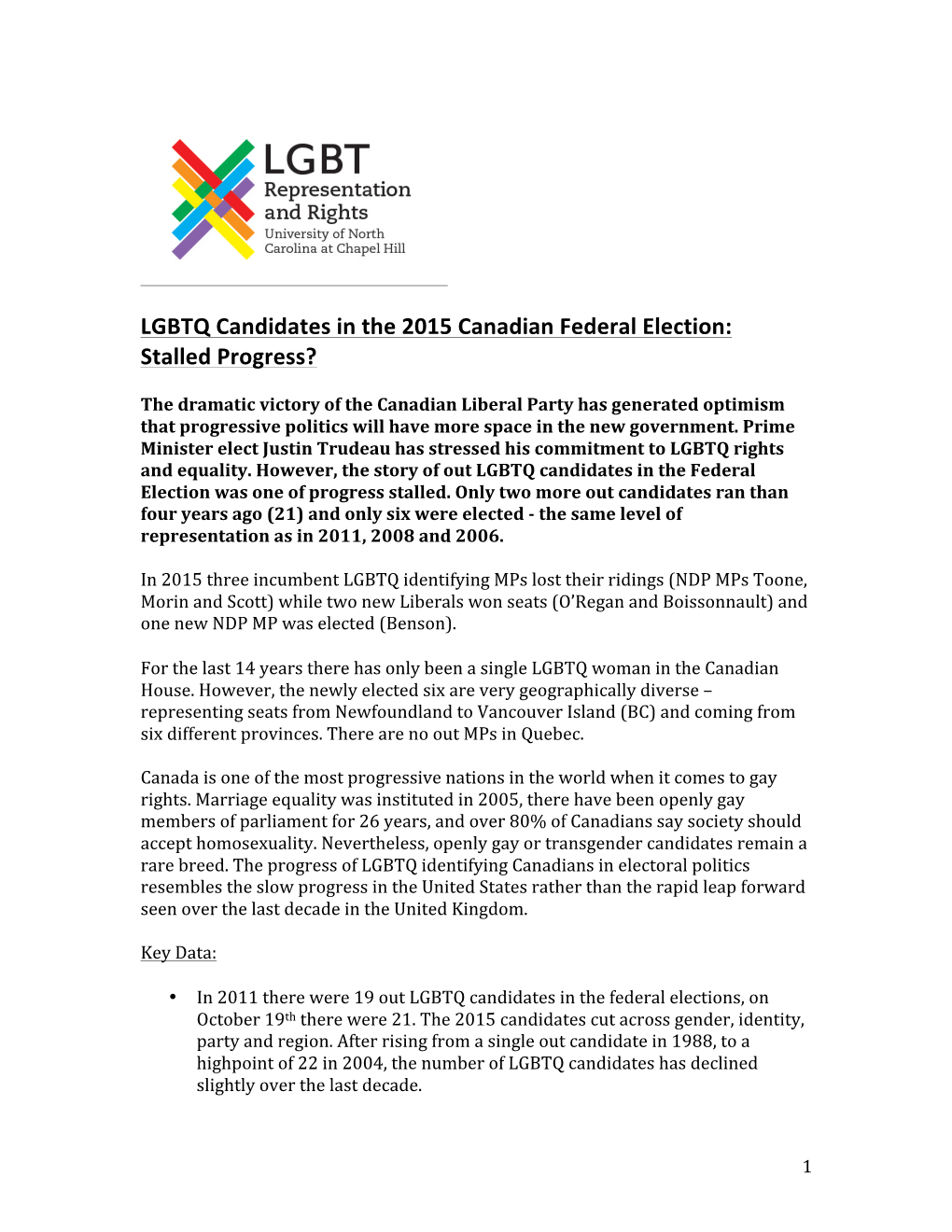 LGBTQ Candidates in the 2015 Canadian Federal Election: Stalled Progress?