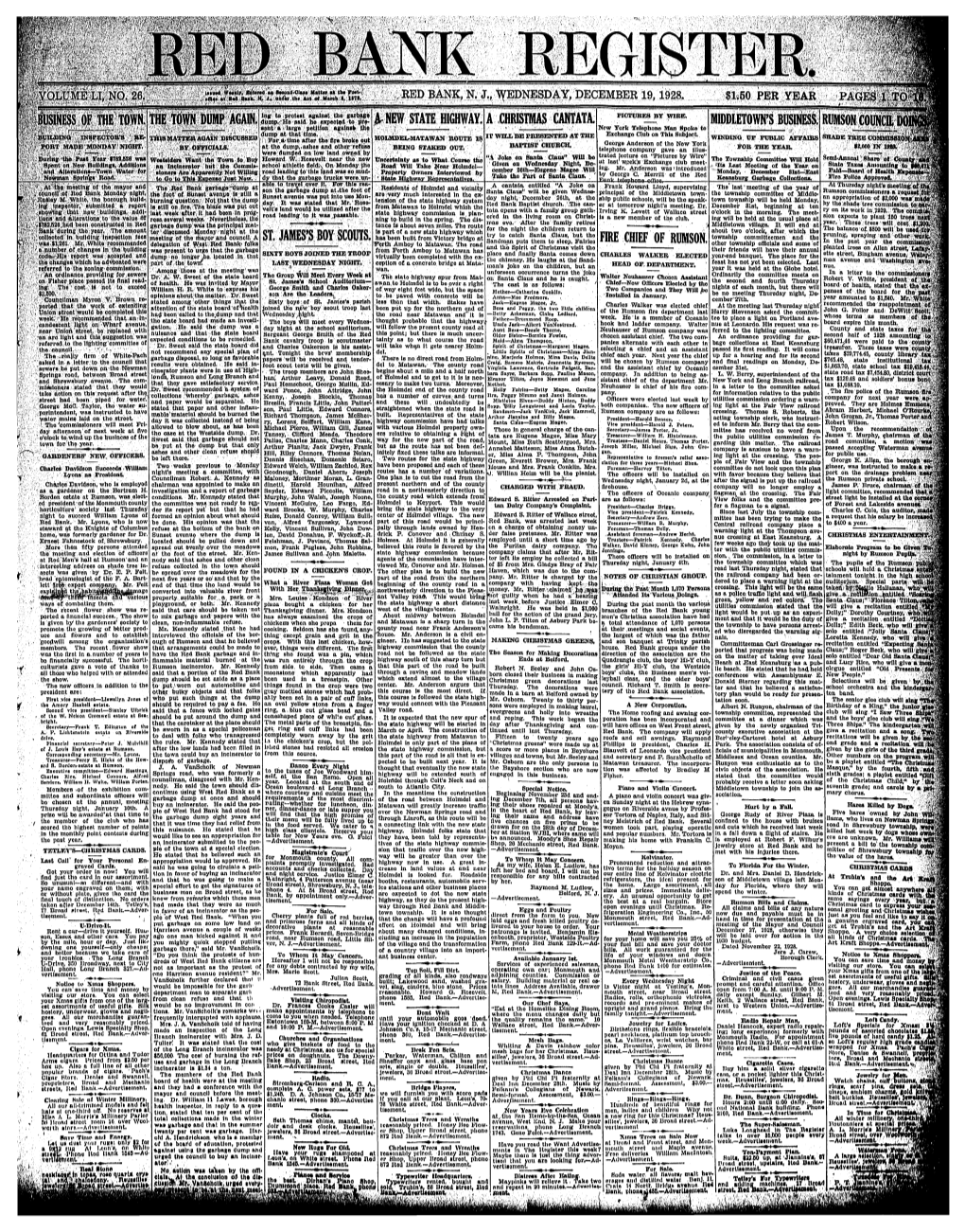The Town Dump Again, St. James's Boy Scouts. .New State Highway. a Christmas Cantata. Middletows Business. Fire Chief of Rumson
