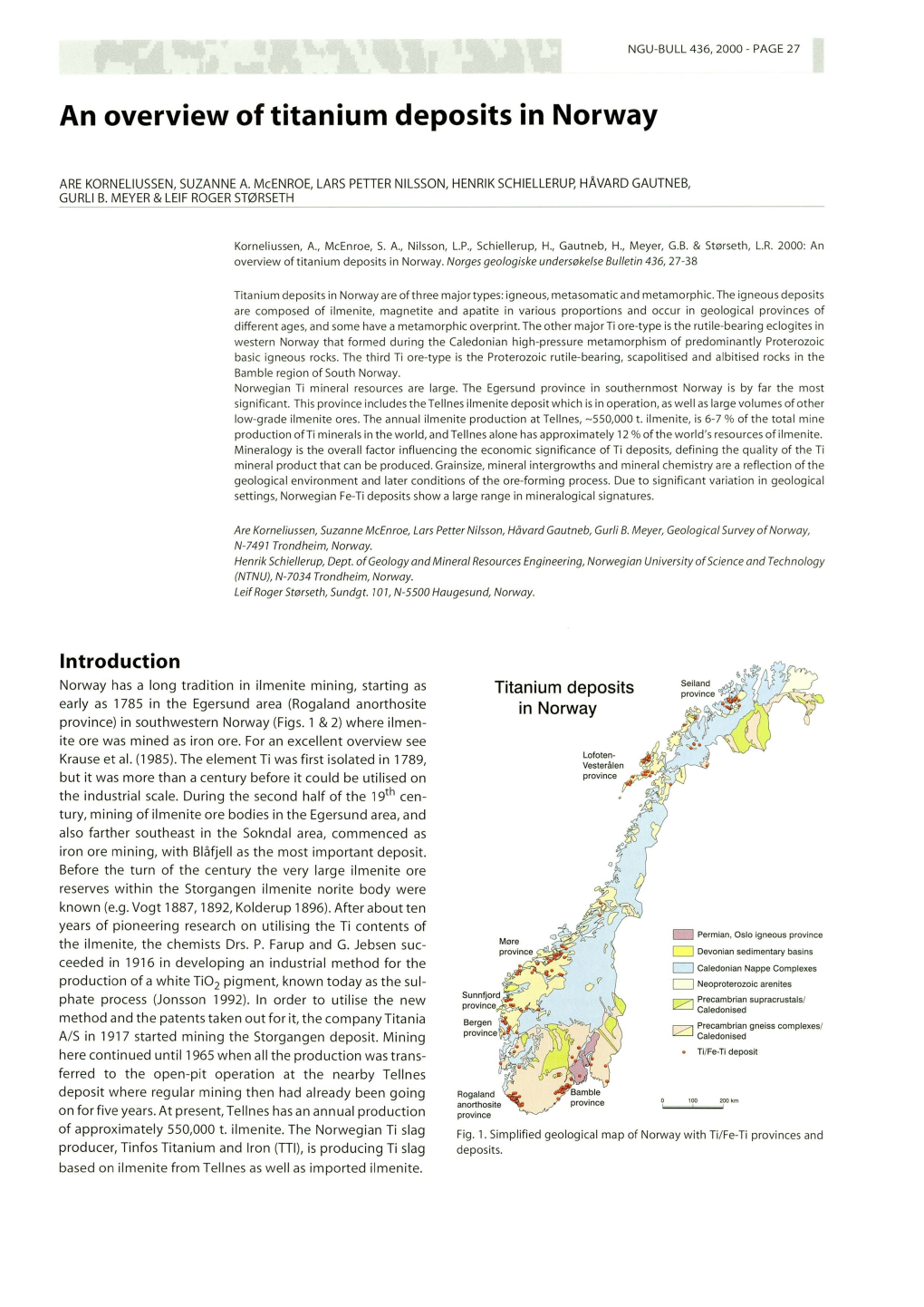 An Overview of Titanium Deposits in Norway