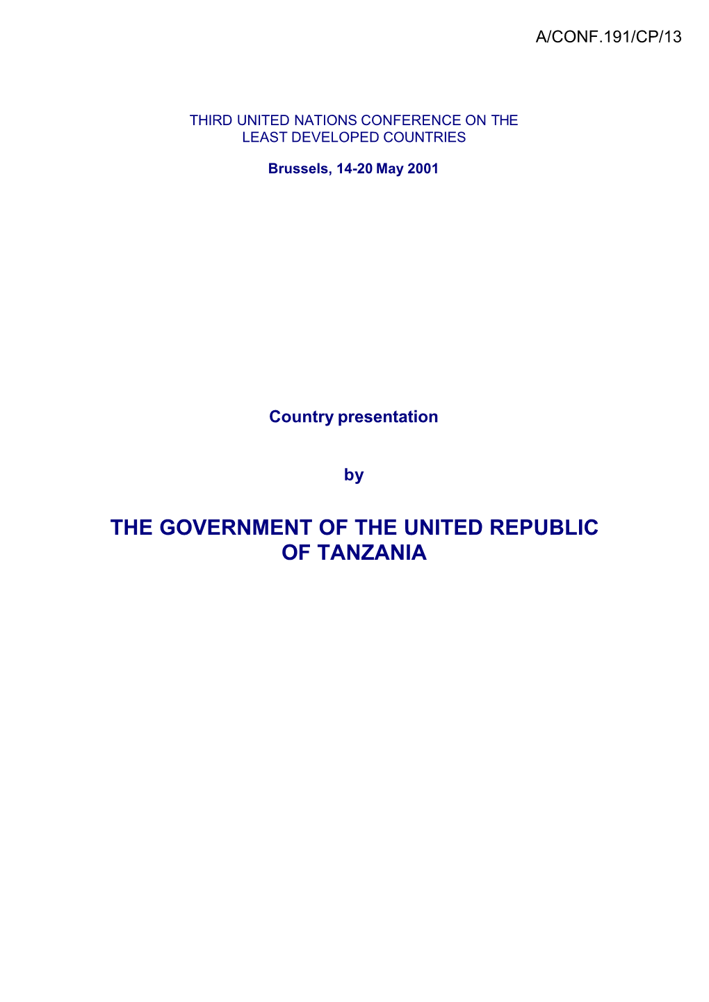 The Government of the United Republic of Tanzania Note