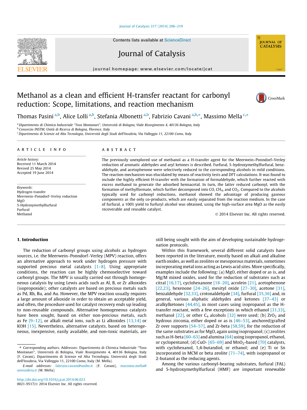 Methanol As a Clean and Efficient H-Transfer Reactant for Carbonyl