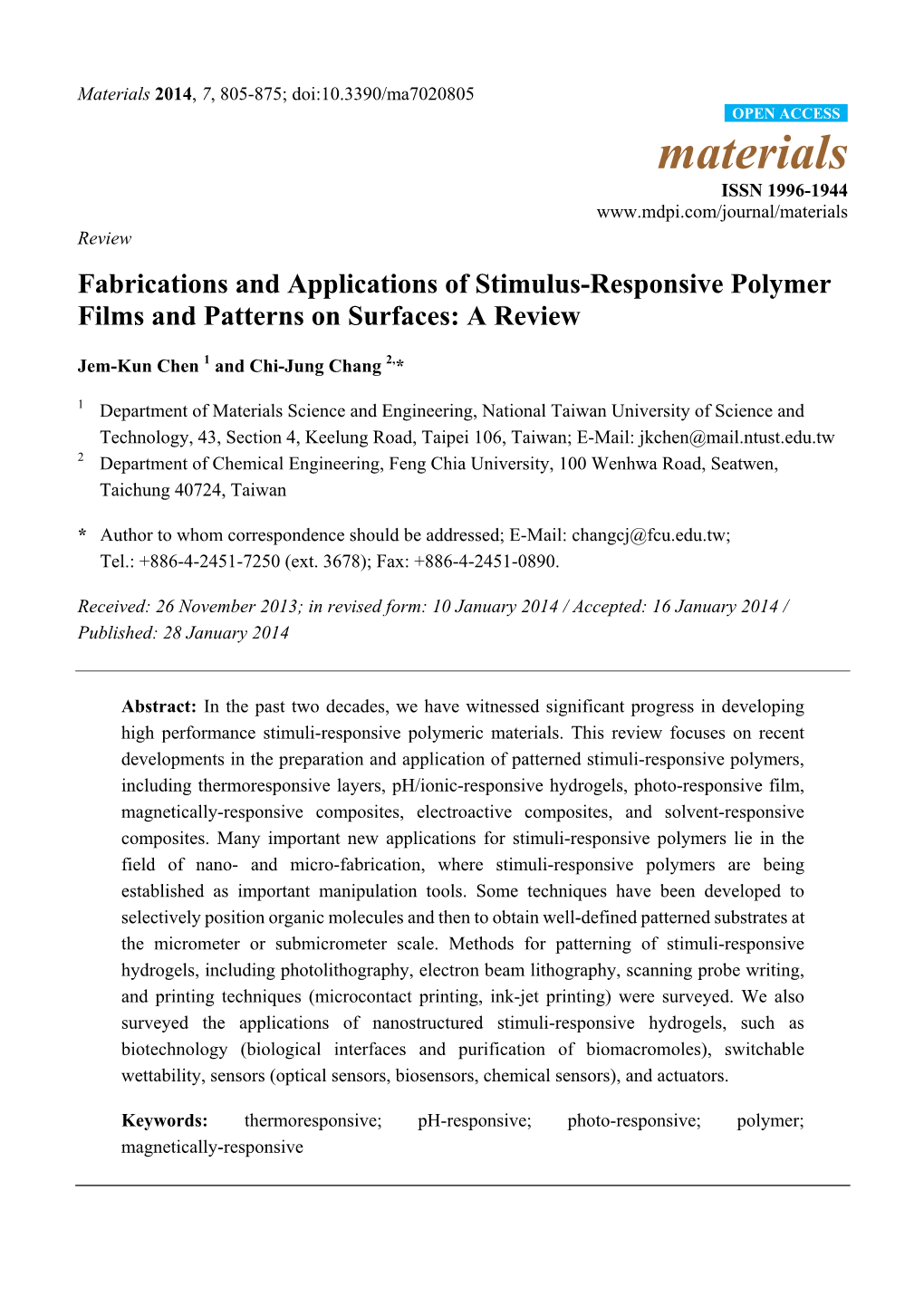 Fabrications and Applications of Stimulus-Responsive Polymer Films and Patterns on Surfaces: a Review