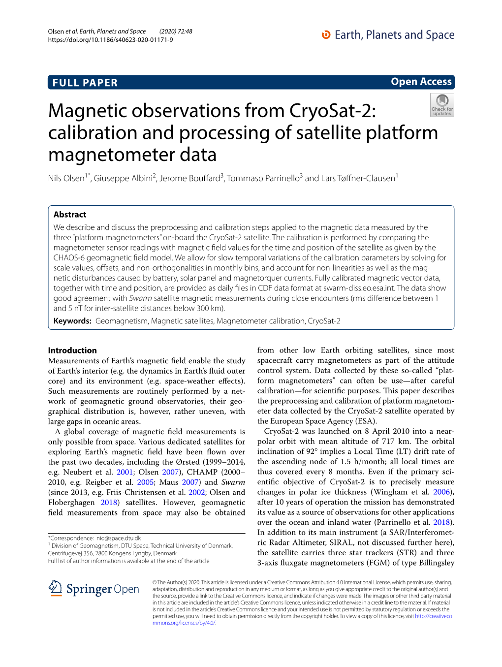Magnetic Observations from Cryosat-2