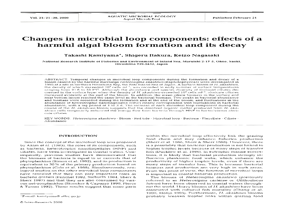 Changes in Microbial Loop Components: Effects of a Harmful Algal Bloom Formation and Its Decay