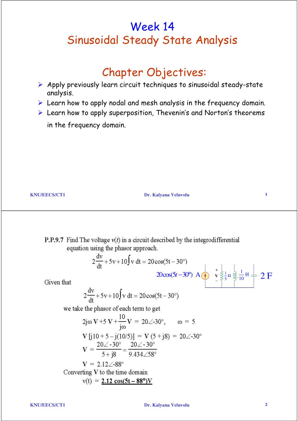 Week 14 Sinusoidal Steady State Analysis Chapter Objectives