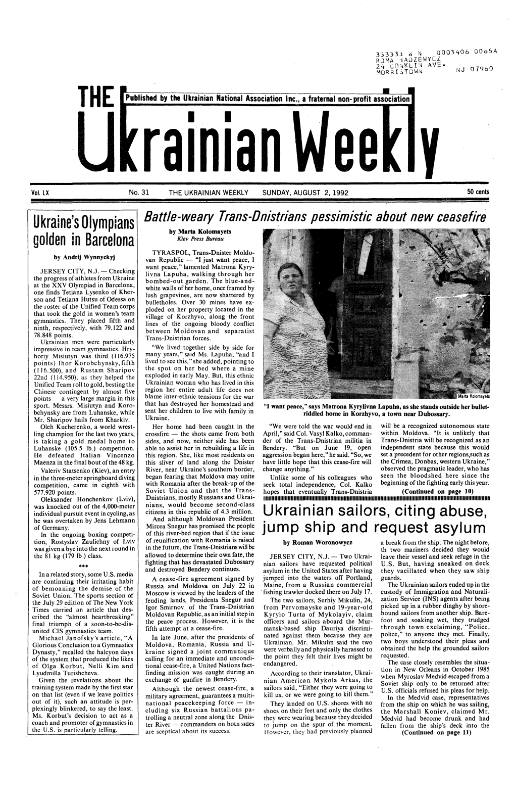 The Ukrainian Weekly 1992, No.31