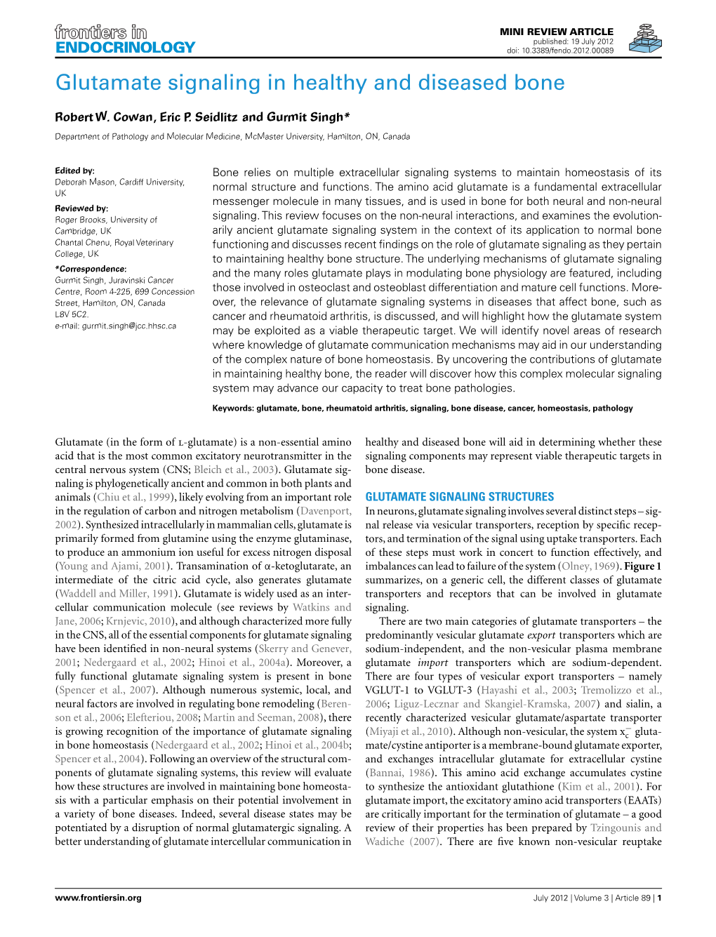 Glutamate Signaling in Healthy and Diseased Bone