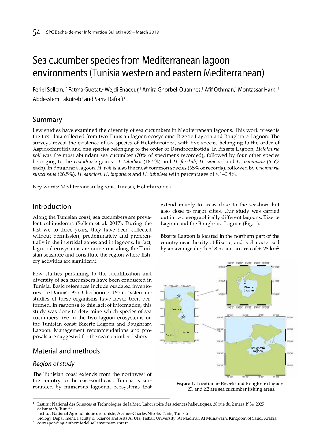 Sea Cucumber Species from Mediterranean Lagoon Environments (Tunisia Western and Eastern Mediterranean)