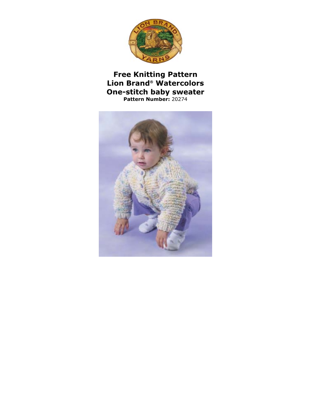 Free Knitting Pattern Lion Brand® Watercolors Onestitch Baby Sweater