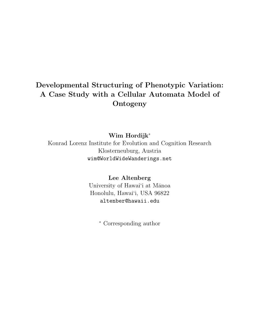 Developmental Structuring of Phenotypic Variation: a Case Study with a Cellular Automata Model of Ontogeny