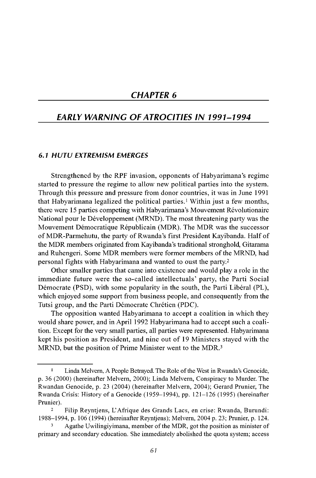 Chapter 6 Early Warning of Atrocities in 1991-1994