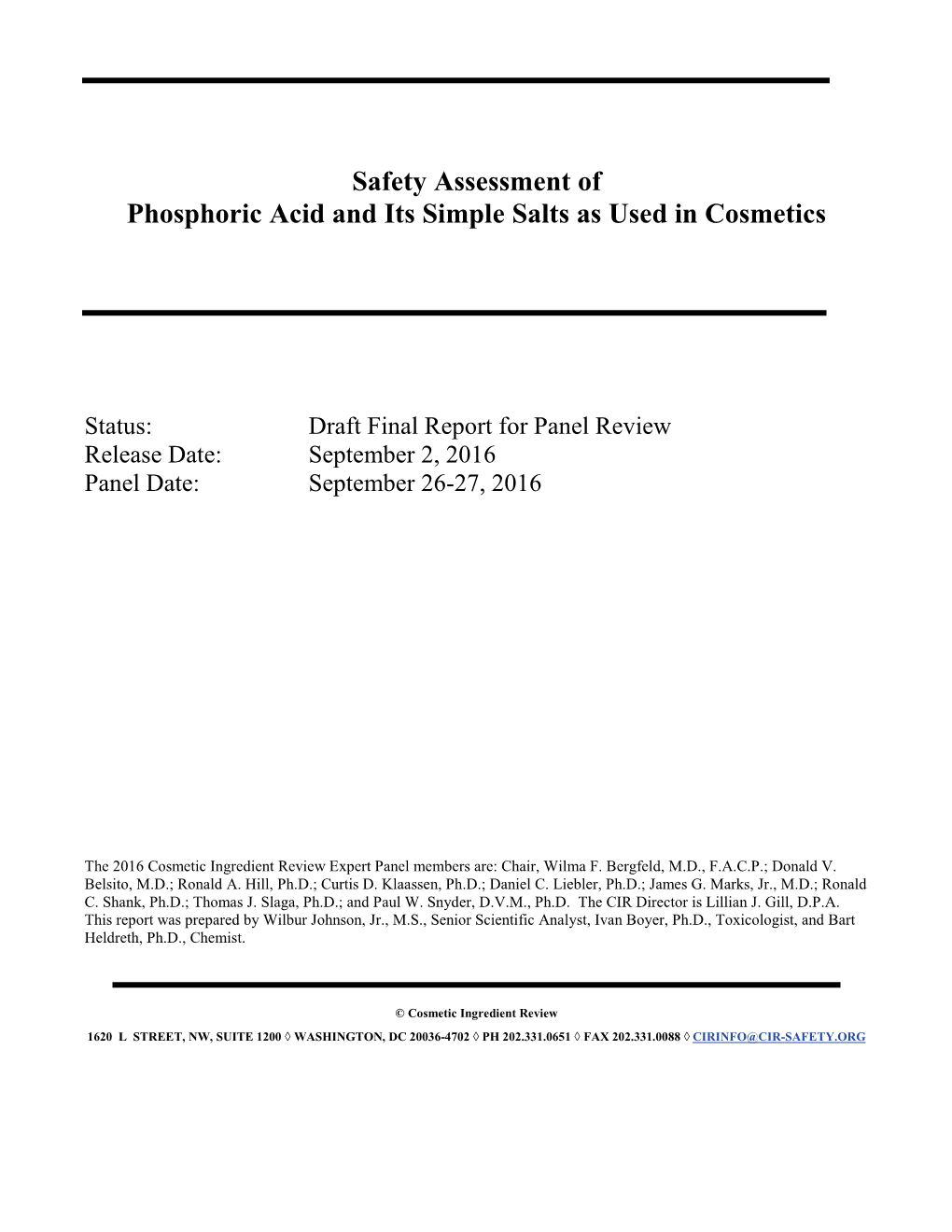 Safety Assessment of Phosphoric Acid and Its Simple Salts As Used in Cosmetics