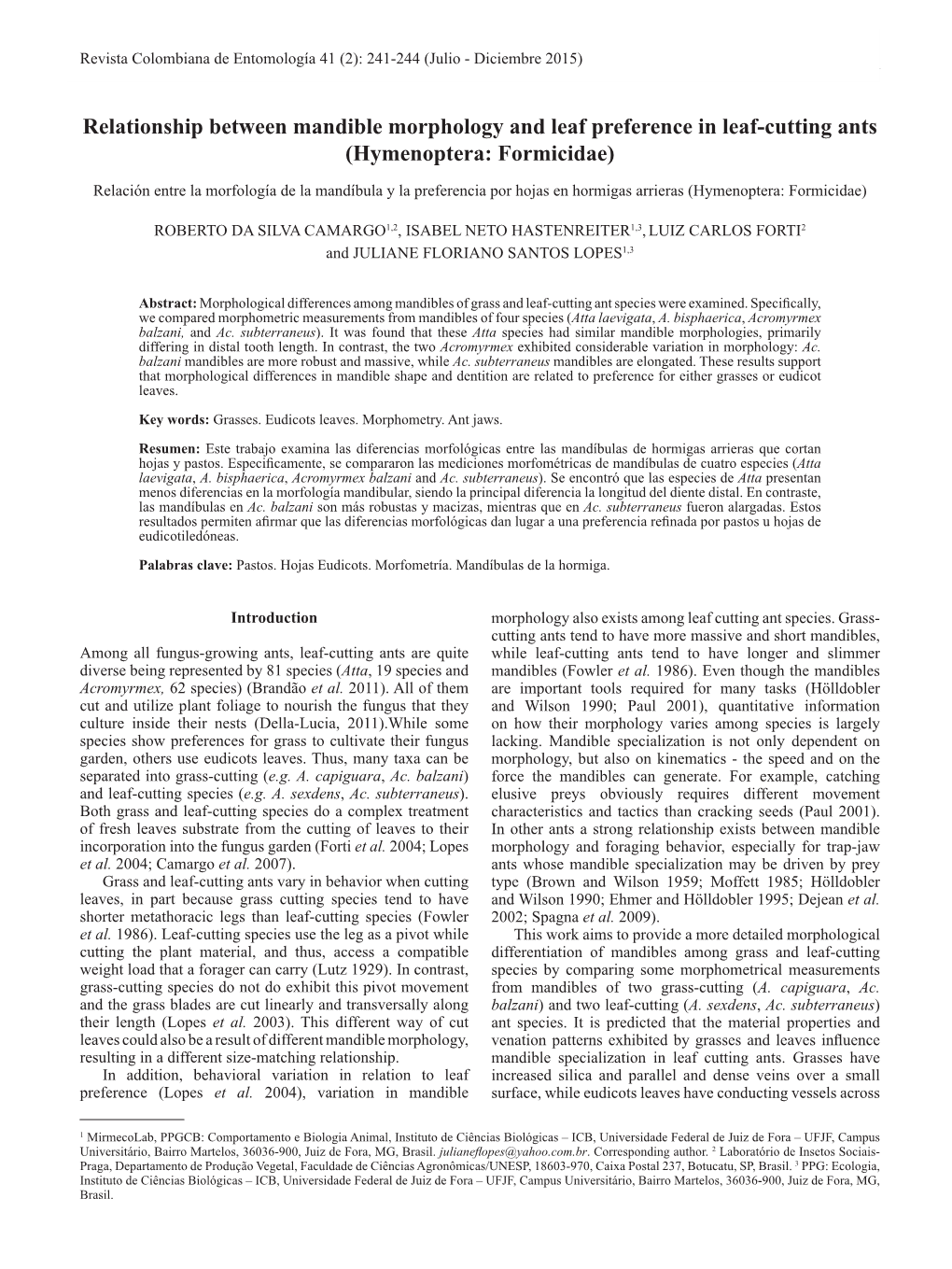 Relationship Between Mandible Morphology and Leaf Preference in Leaf-Cutting Ants (Hymenoptera: Formicidae)