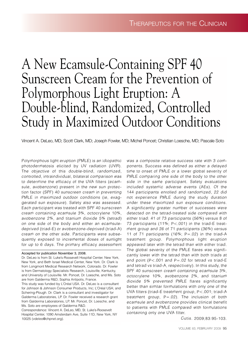 A New Ecamsule-Containing SPF 40 Sunscreen Cream for The