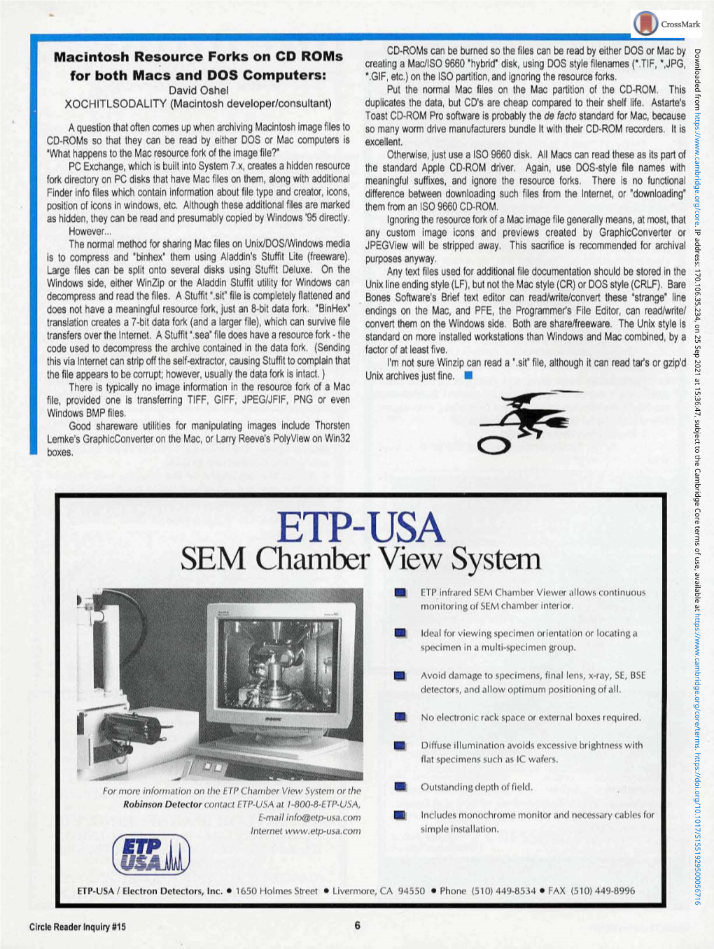 ETP-USA SEM Chamber View System ETP Infrared SEM Chamber Viewer Allows Continuous Monitoring of SEM Chamber Interior