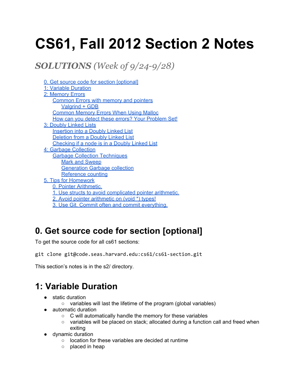 CS61, Fall 2012 Section 2 Notes