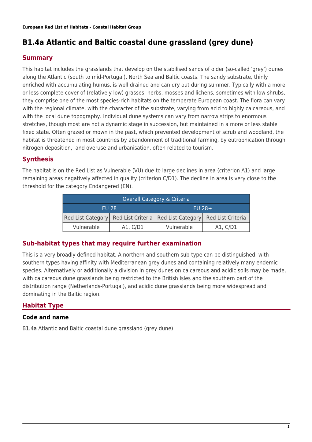 B1.4A Atlantic and Baltic Coastal Dune Grassland (Grey Dune)