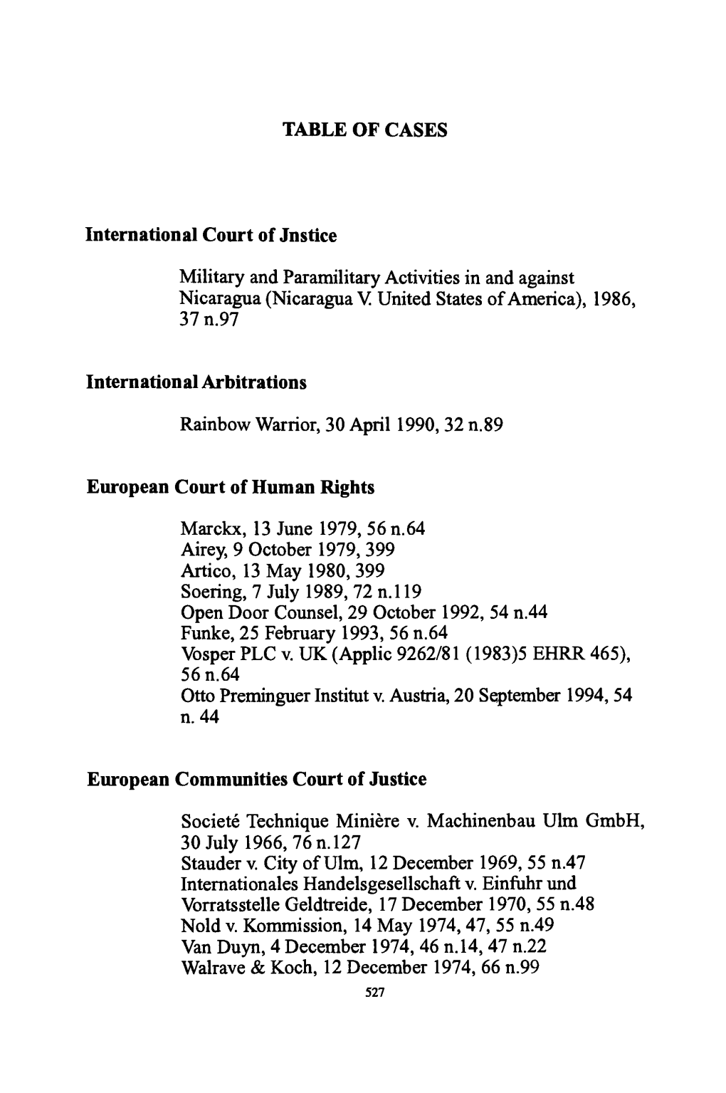 TABLE of CASES International Court of Jnstice Military And