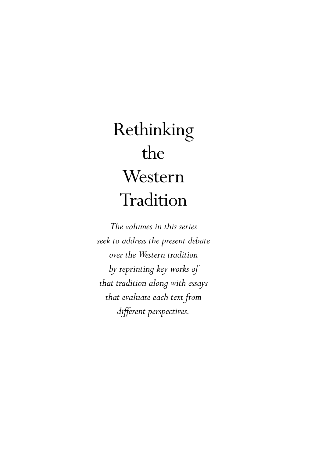 Rethinking the Western Tradition