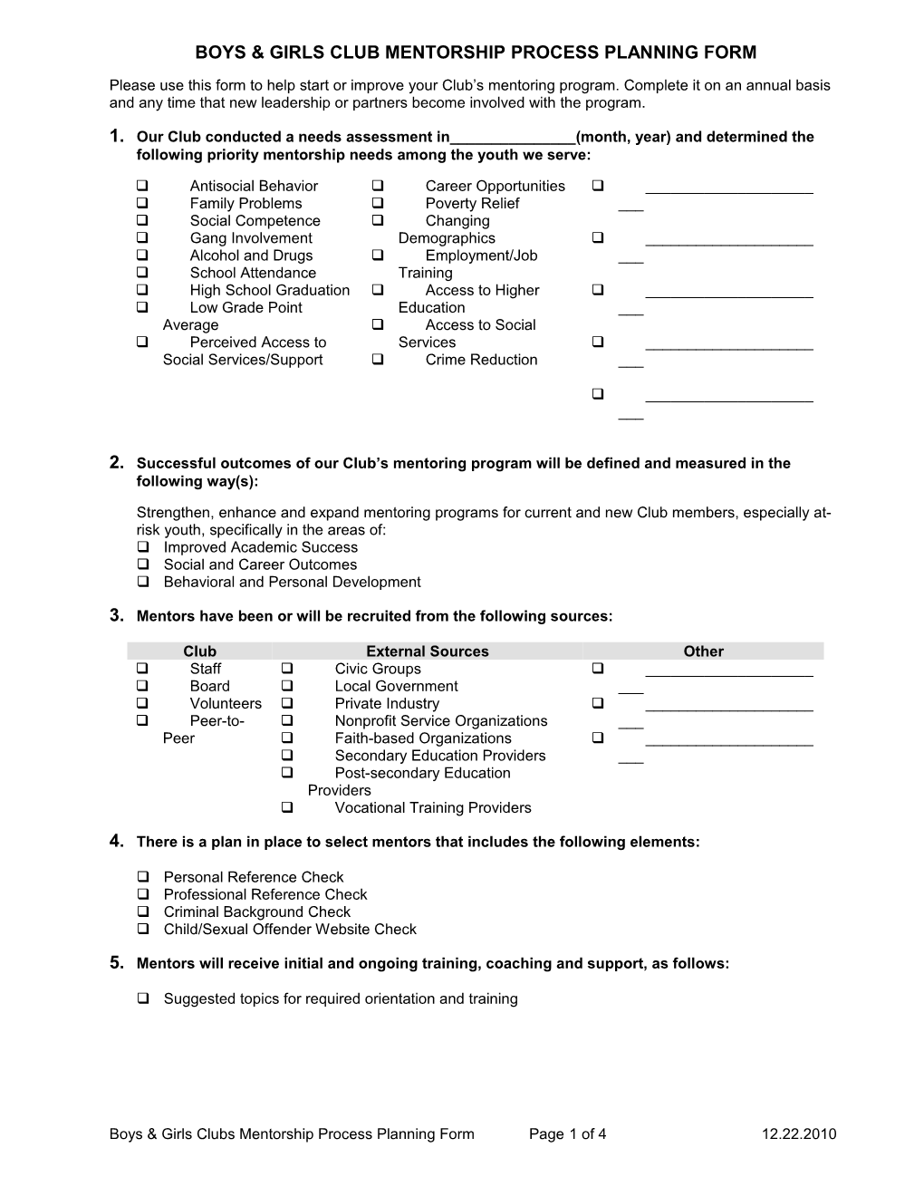 Mentorship Process Planning Form