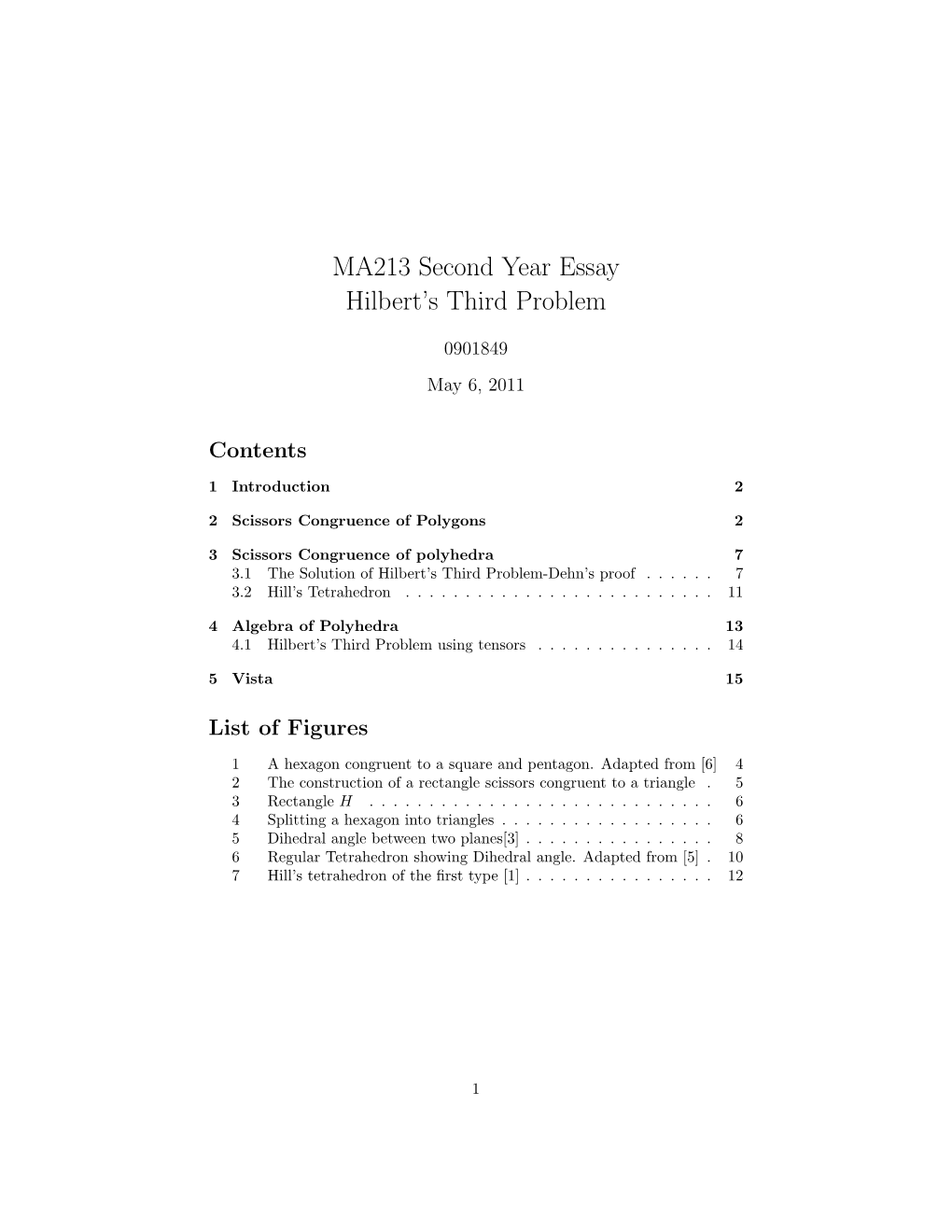 MA213 Second Year Essay Hilbert's Third Problem