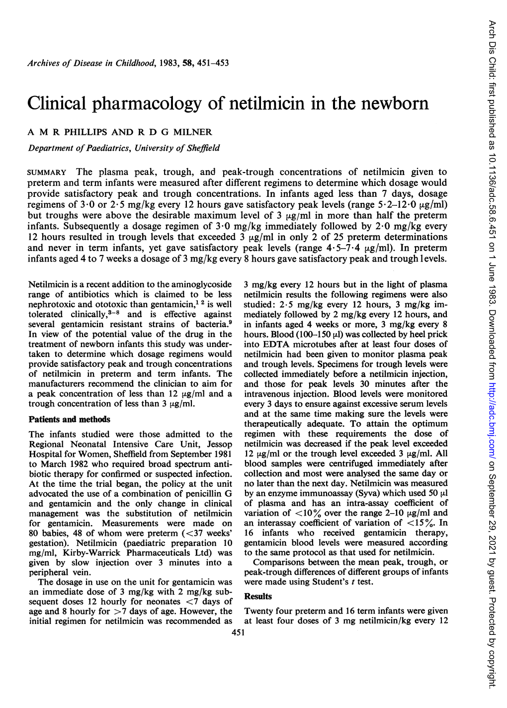 Clinical Pharmacology of Netilmicin in the Newborn