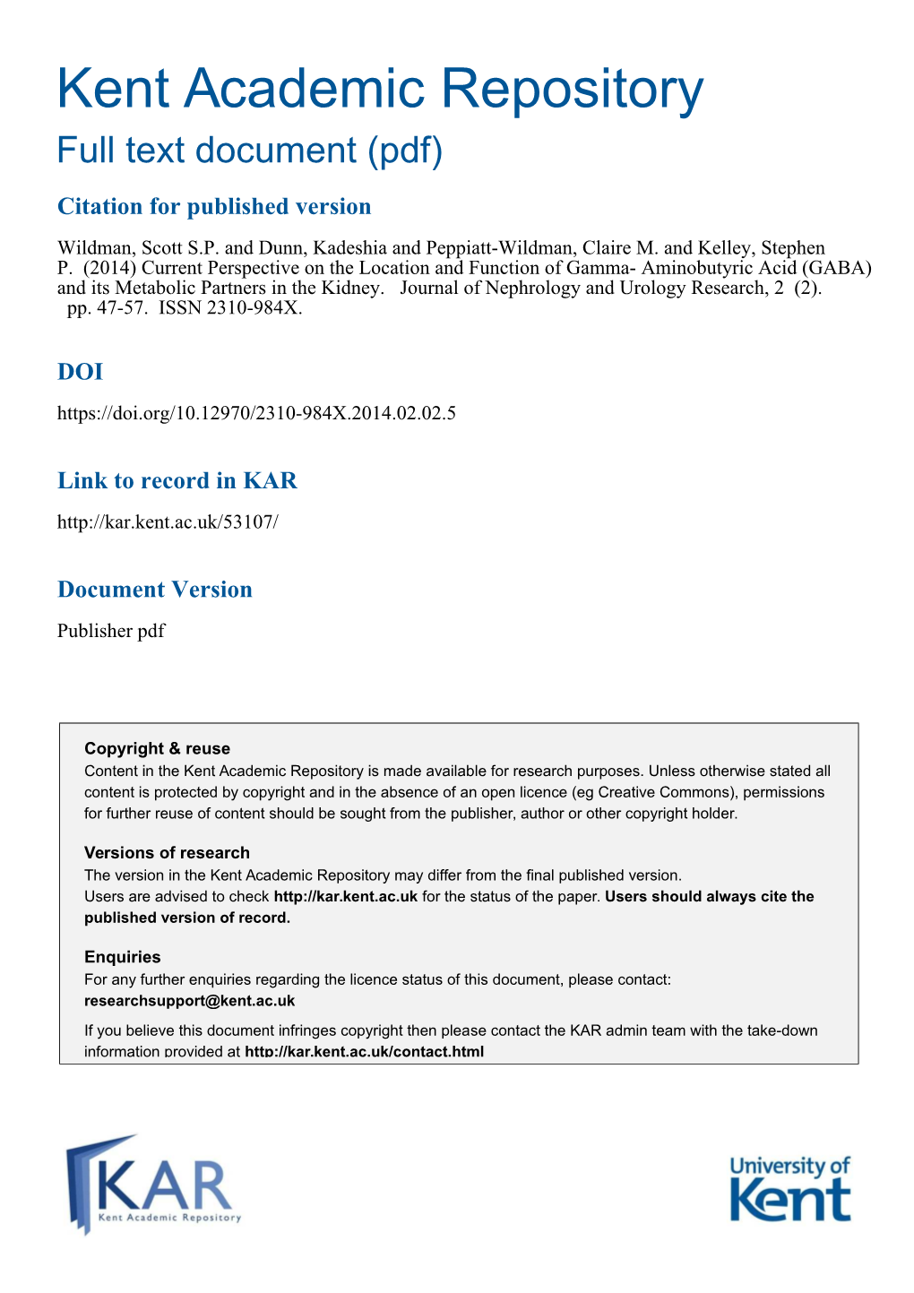 Aminobutyric Acid (GABA) and Its Metabolic Partners in the Kidney