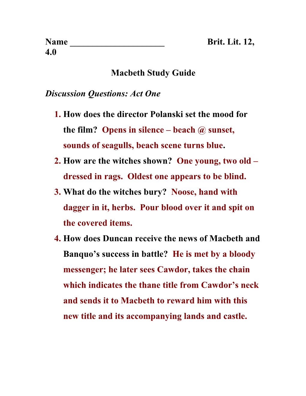 Macbeth Study Guide