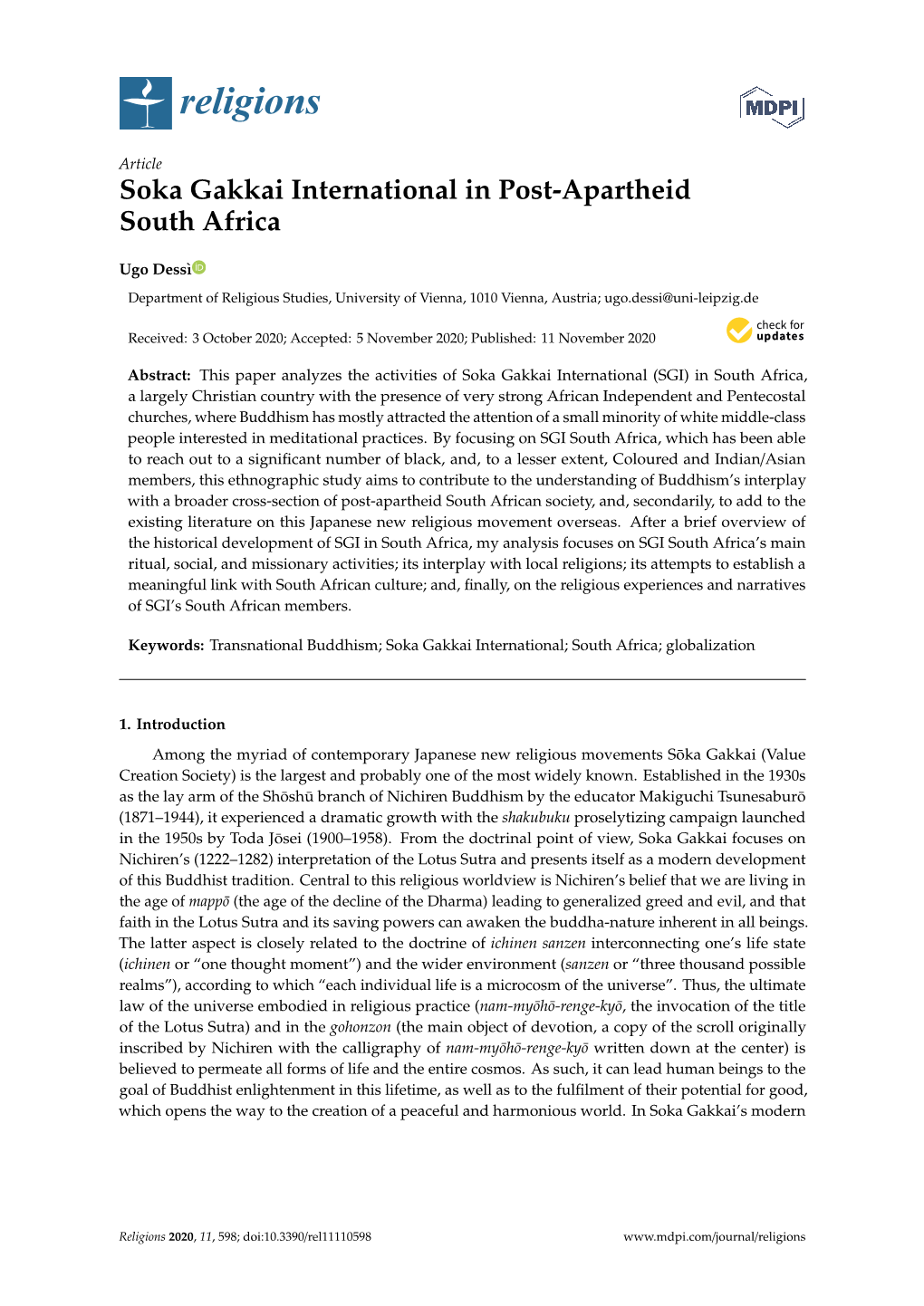 Soka Gakkai International in Post-Apartheid South Africa