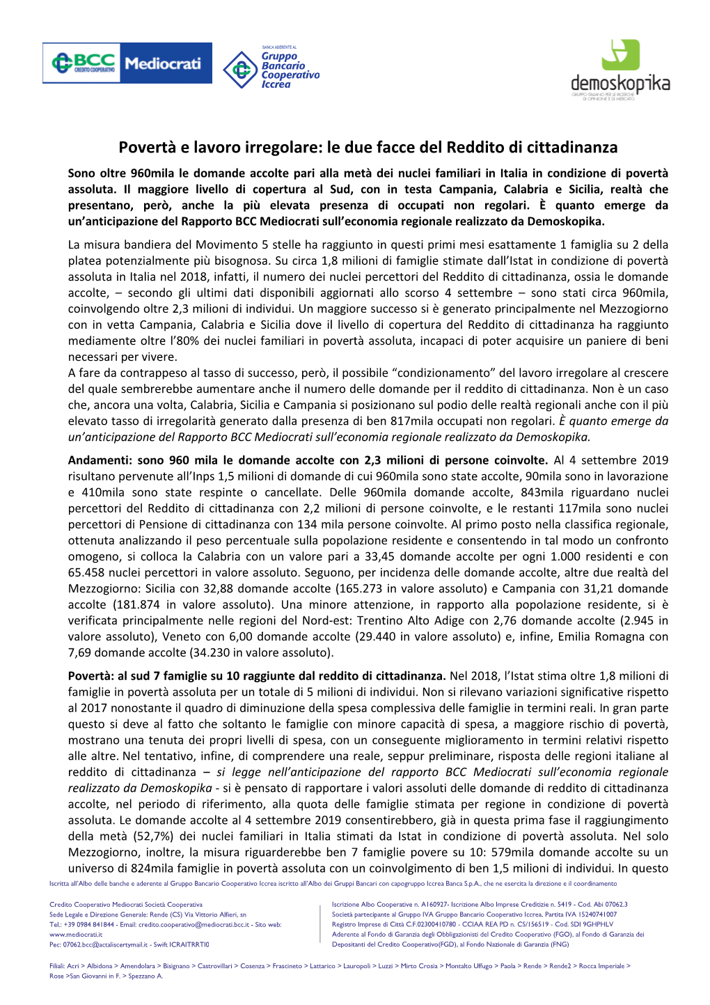 Povertà E Lavoro Irregolare: Le Due Facce Del Reddito Di Cittadinanza