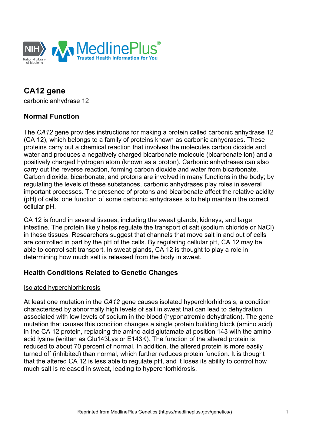 CA12 Gene Carbonic Anhydrase 12