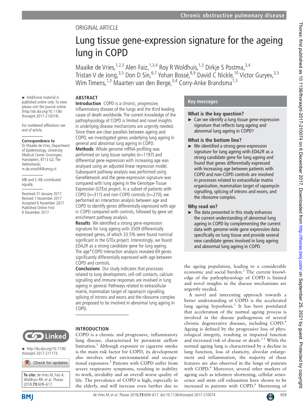 Lung Tissue Gene-Expression Signature for the Ageing Lung in COPD