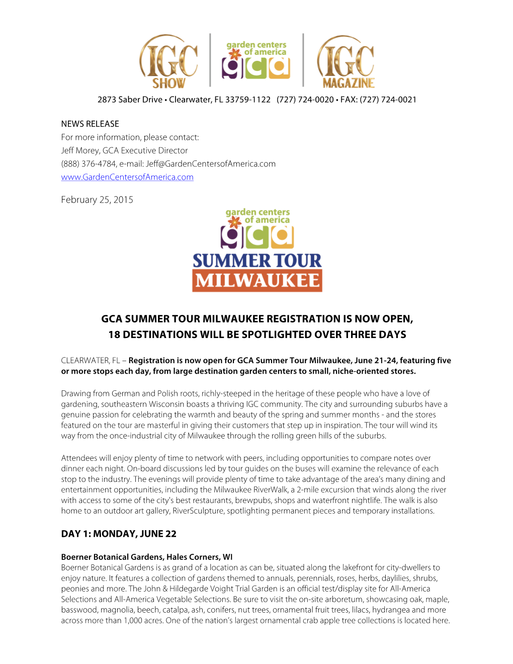 Gca Summer Tour Milwaukee Registration Is Now Open, 18 Destinations Will Be Spotlighted Over Three Days